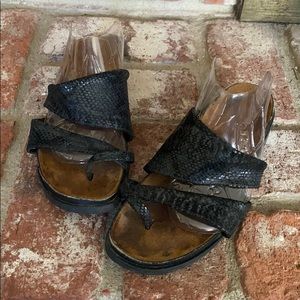 NAOT Size 40 black snakeskin-ish Sandals!